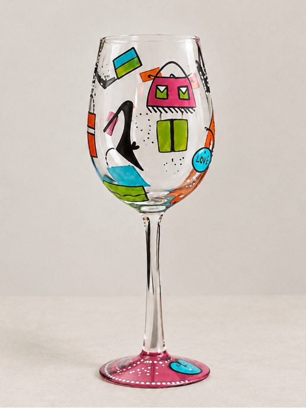 NEW In Box Lolita Shopaholic Too 15oz Hand Painted Wine Glass Artisan Last One!